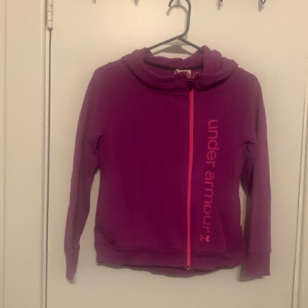 Under Armour EUC purple/pink zip up hoodie. Size Youth large